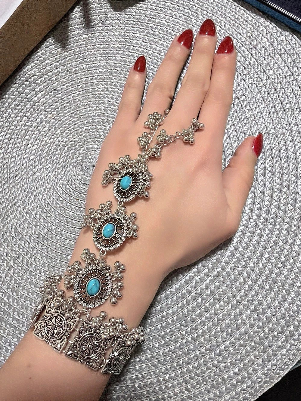 Turquoise Statement Hand Chain Bracelet - Picture 2 of 2